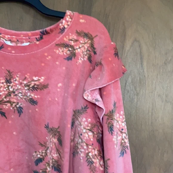 LC Lauren Conrad top floral print velvet w ruffle puff sleeve sweatshirt S M - Picture 8 of 15